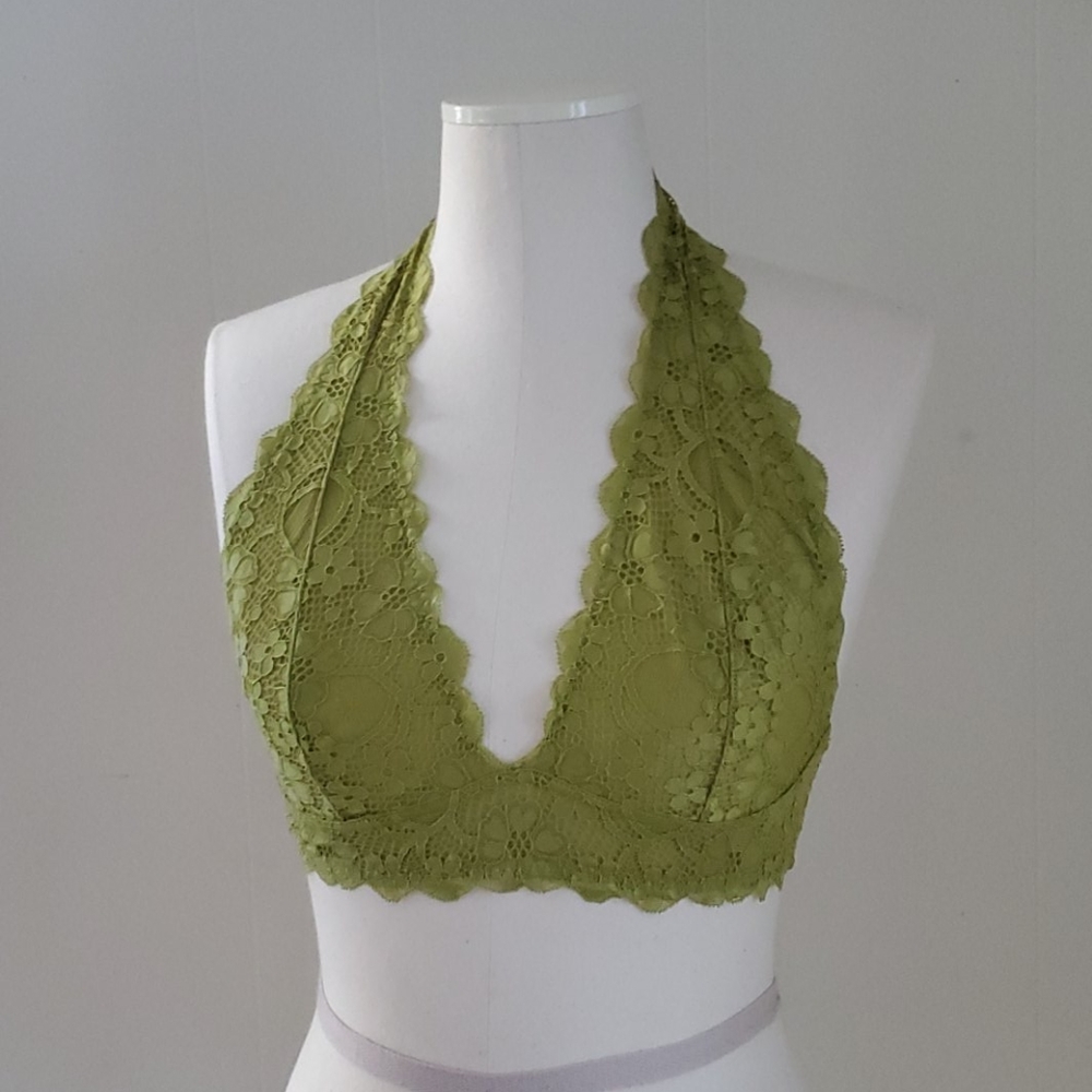 FREE PEOPLE like green lace halter bralettes NWOT
